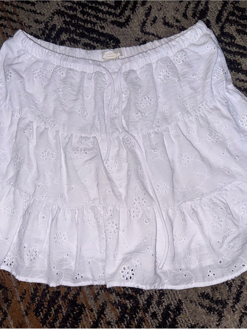 White Eyelet Tiered Skater Skirt with Drawstring Waist